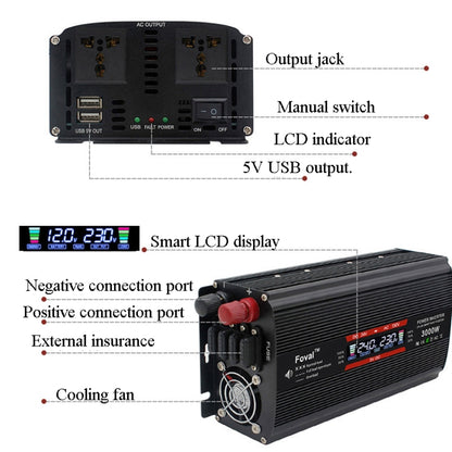 2600W LCD Smart Home Car Inverter 12V To 220V Power Converter - In Car by buy2fix | Online Shopping UK | buy2fix