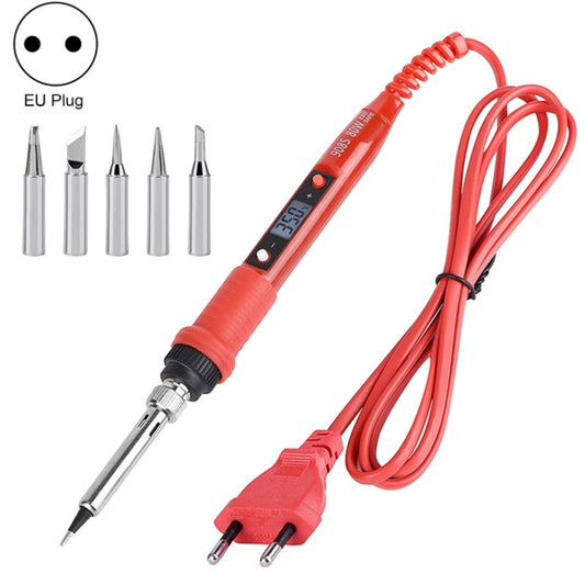 Metallic LCD Temperature Regulating Soldering Iron And Soldering Iron Tip Set Electric Soldering Iron Welding Tool(220V EU Plug Silver Head Red) - Home & Garden by buy2fix | Online Shopping UK | buy2fix