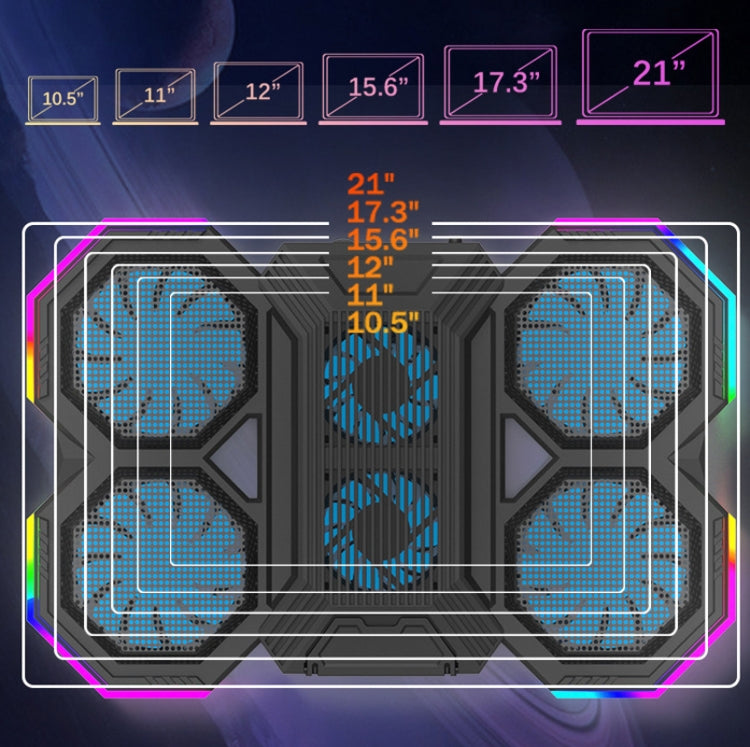 F12 6 Fans USB Semiconductor Computer Radiator Notebook Stand with Phone Holder, Colour: Blue Light - Computer & Networking by buy2fix | Online Shopping UK | buy2fix