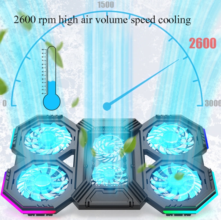 F12 6 Fans USB Semiconductor Computer Radiator Notebook Stand with Phone Holder, Colour: Blue Light - Computer & Networking by buy2fix | Online Shopping UK | buy2fix