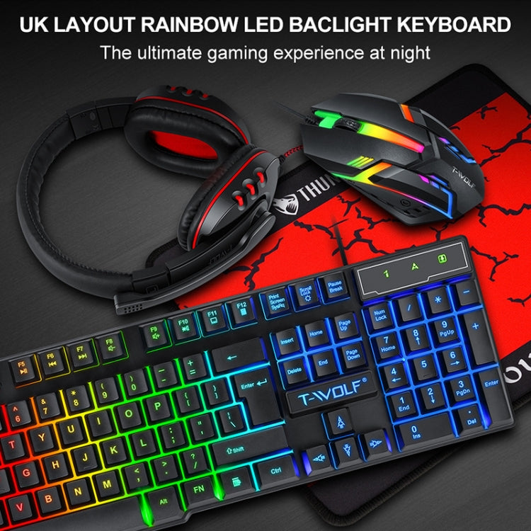 T-WOLF TF-800 4 in 1 Gaming Luminous Keyboard Mouse Headset Set(English Version) - Wired Keyboard by T-WOLF | Online Shopping UK | buy2fix
