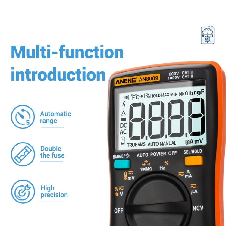 ANENG AN8009 NVC Digital Display Multimeter, Specification: Standard(Black) - Current & Voltage Tester by ANENG | Online Shopping UK | buy2fix