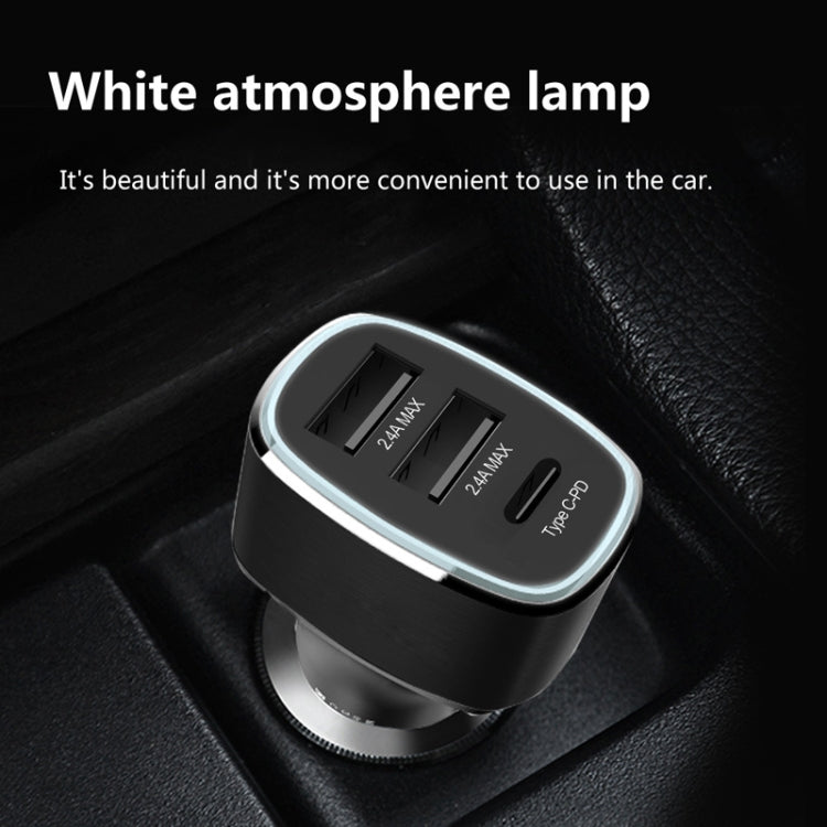 QIAKEY GT690C Dual USB + USB-C / Type-C Aluminum Alloy Three-Hole Car Charger(Black) - In Car by QIAKEY | Online Shopping UK | buy2fix