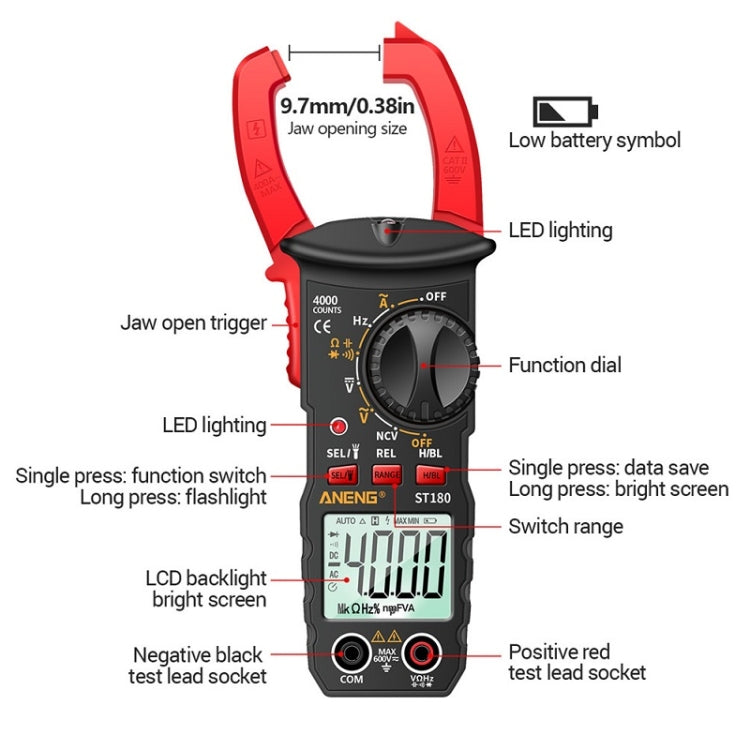 ANENG ST180 Digital Display Clamp AC & DC Intelligent Voltage Multimeter(Black) - Digital Multimeter by ANENG | Online Shopping UK | buy2fix