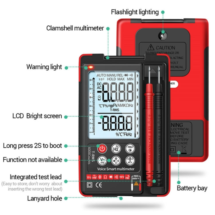 ANENG Automatic Intelligent High Precision Digital Multimeter, Specification: Q60s Voice Control(Red) - Digital Multimeter by ANENG | Online Shopping UK | buy2fix