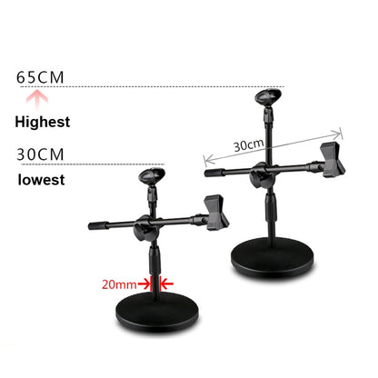 LKT-300 30-65cm Full Metal Disc Base Dual Microphone Stand,Size: 160mm Base - Consumer Electronics by buy2fix | Online Shopping UK | buy2fix