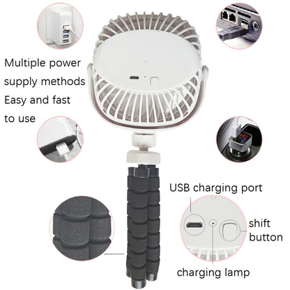 Octopus Stroller Deformation Fan Desktop Portable Handheld USB Small Fan, Colour: 1200mAh White - Electric Fans by buy2fix | Online Shopping UK | buy2fix