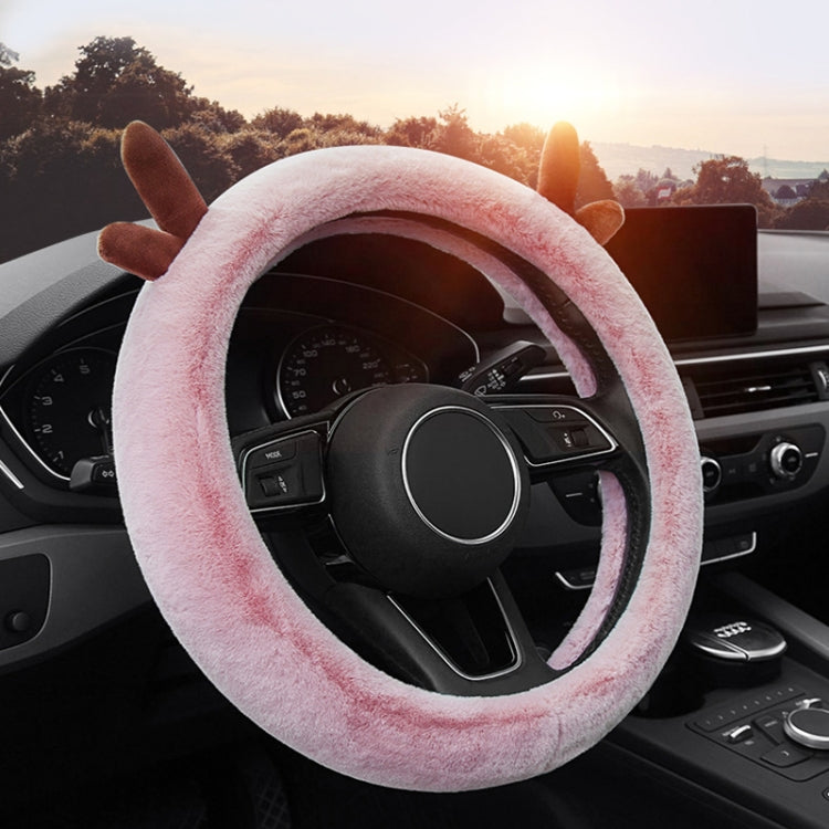 Antler Thick Plush Steering Wheel Cover, Style: O Type (Camel) - In Car by buy2fix | Online Shopping UK | buy2fix