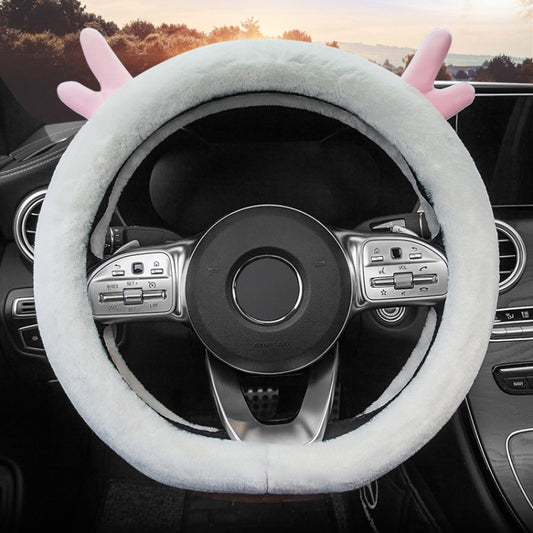 Antler Thick Plush Steering Wheel Cover, Style: D Type (White) - In Car by buy2fix | Online Shopping UK | buy2fix