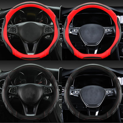 Leather Carbon Fiber Stitching Car Steering Wheel Set, Diameter: 38cm(Black D Shape) - In Car by buy2fix | Online Shopping UK | buy2fix