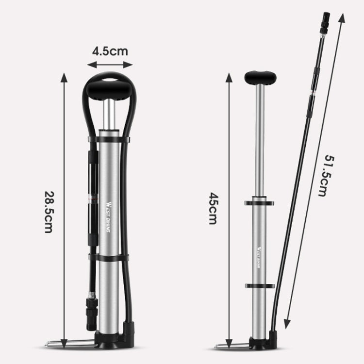 WEST BIKING YP0711122 Portable Bicycle High Pressure Pump(Silver) - Bicycle Locks & Bicycle Pumps by WEST BIKING | Online Shopping UK | buy2fix