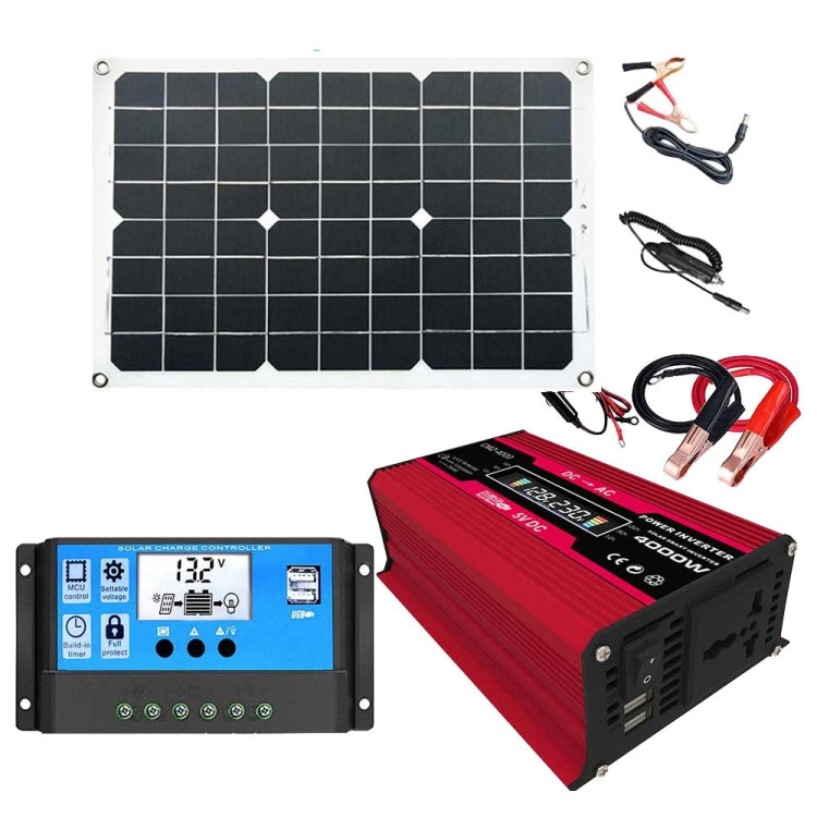 Solar Power System Inverters+30A Controller+18W 18V Solar Panel, Specification: Red 12V To 110V - Charger by buy2fix | Online Shopping UK | buy2fix