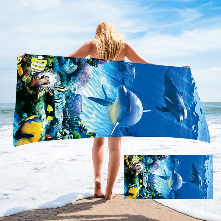 Seaside Portable Microfiber Beach Swim Printed Bath Towel 150x75cm(Dolphin) - Outdoor & Sports by buy2fix | Online Shopping UK | buy2fix