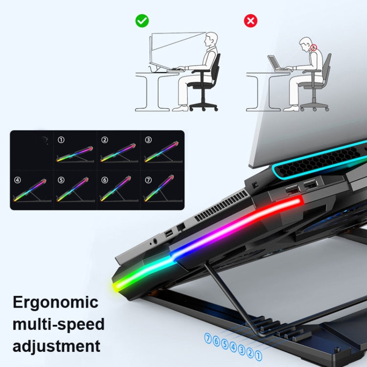 CoolCold  Five Fans 2 USB Ports Laptop Cooler Gaming Notebook Cool Stand,Version: Touch Symphony Blue - Computer & Networking by CoolCold | Online Shopping UK | buy2fix