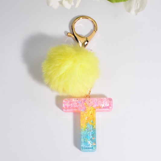 2 PCS Crystal Epoxy Rainbow Color Keychain Hair Ball Ladies Bag Pendant(T) - In Car by buy2fix | Online Shopping UK | buy2fix