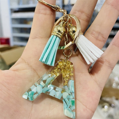 2 PCS Gold Foil English Letter Tassel Keychain Bag Decoration Pendant(O) - In Car by buy2fix | Online Shopping UK | buy2fix