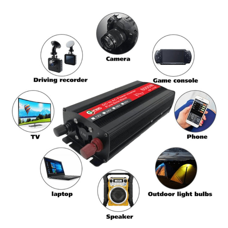 Gurxun 6000W High Power Sine Wave Inverter With Single Digital Display, Specification: 60V-220V - In Car by Gurxun | Online Shopping UK | buy2fix