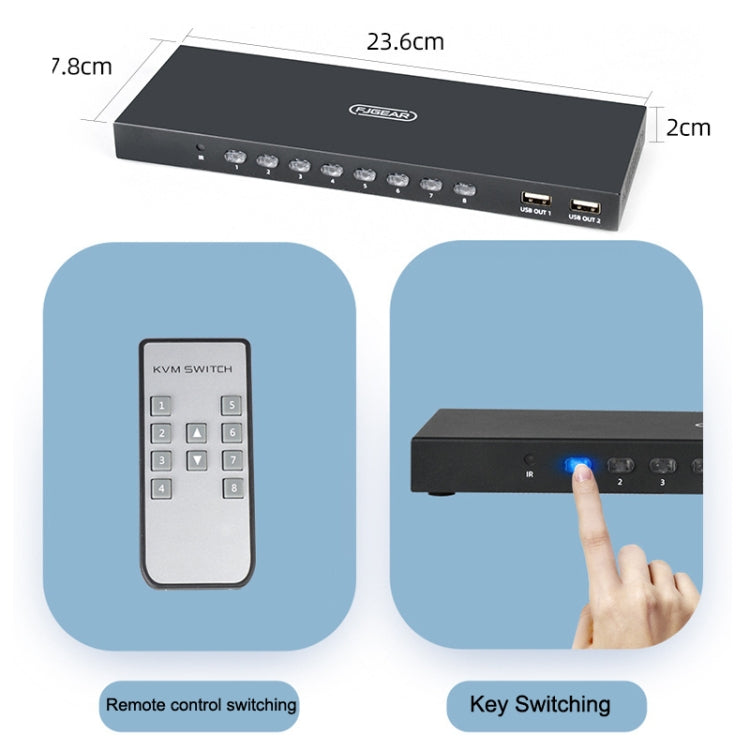 FJGEAR FJ-HK801 HDMI KVM HD Video 8 Ports Switcher - Converter by FJGEAR | Online Shopping UK | buy2fix