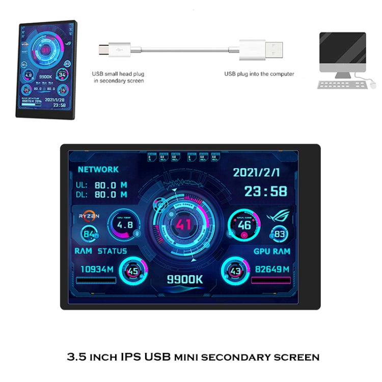 3.5 Inch IPS View All Computer Monitor USB Chassis Vice Screen Set 1 (Black) - Computer & Networking by buy2fix | Online Shopping UK | buy2fix