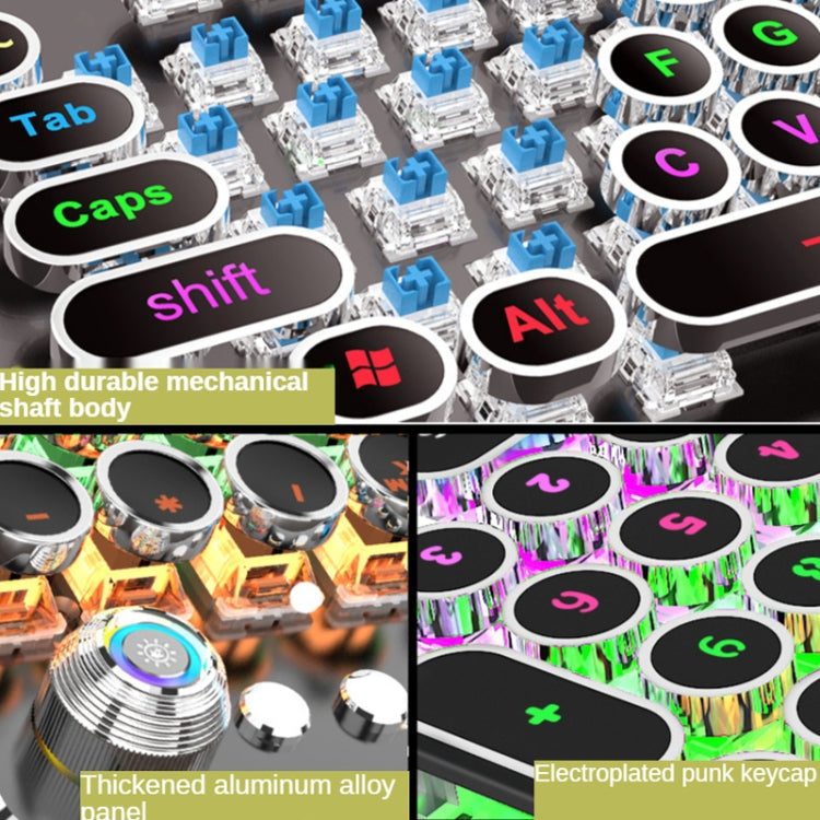 K820 104 Keys Retro Punk Plating Knob Glowing Wired Green Shaft Keyboard, Cable Length: 1.6m, Style: Running Lights (White) - Wired Keyboard by buy2fix | Online Shopping UK | buy2fix