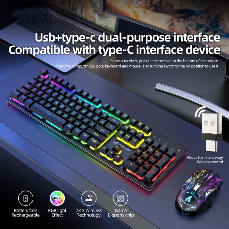 Attack Shark T3RGB RGB Luminous Wireless Keyboard And Mouse Set(Black) - Wireless Keyboard by Attack Shark | Online Shopping UK | buy2fix