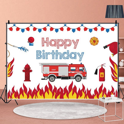 1.5x1m Fire Engine Happy Birthday Party Scene Backdrop for Photojournalism(MDU04234) - Camera Accessories by buy2fix | Online Shopping UK | buy2fix