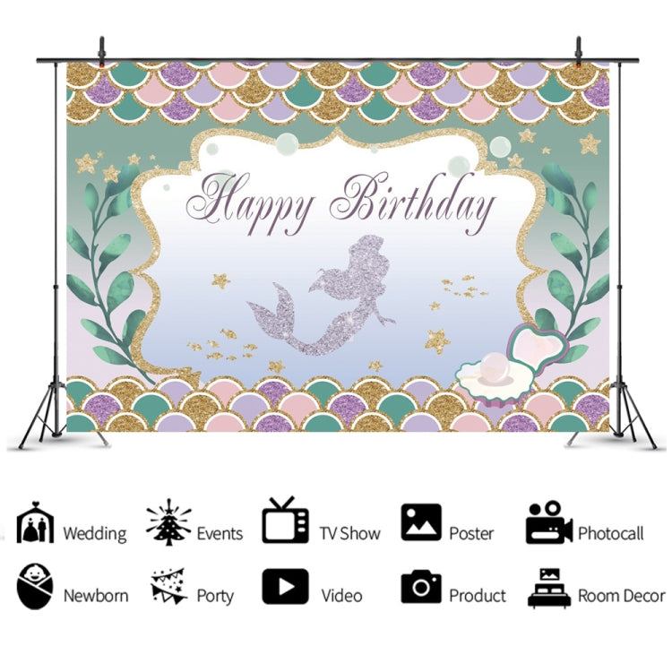 120 x 80cm Mermaid Happy Birthday Photography Background Cloth(11401122) - Camera Accessories by buy2fix | Online Shopping UK | buy2fix