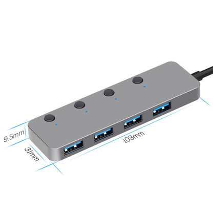 HS0059 Independent Switch USB 3.0 4 Ports Extension Type-C / USB-C Aluminum Alloy HUB, Cable Length: 30cm - USB 3.0 HUB by buy2fix | Online Shopping UK | buy2fix