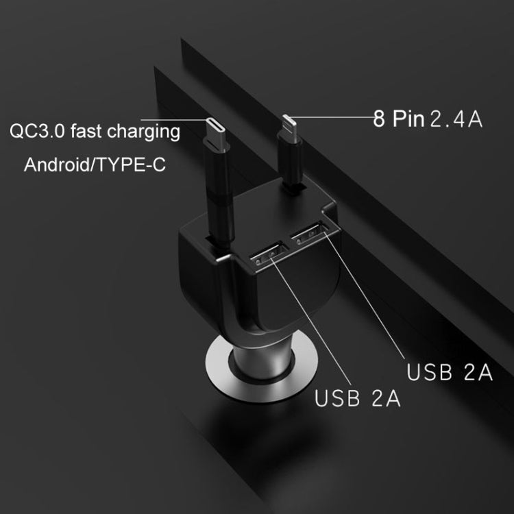 3 In 1 3.1A Dual USB Single Pull Retractable Fast QC3.0 Car Charger(White) - In Car by buy2fix | Online Shopping UK | buy2fix