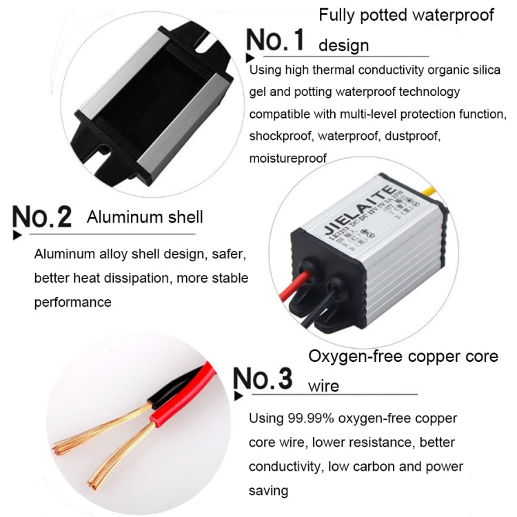 JIELAITE LK1253 15W Aluminum Alloy Intelligent Protection Waterproof Car Power Converter(12V to 3.3V/3A) - In Car by JIELAITE | Online Shopping UK | buy2fix