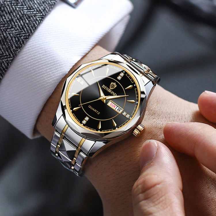 BINBOND B5552 Luminous Multifunctional Business Calendar Quartz Watch(Inter-gold-Black) - Metal Strap Watches by BINBOND | Online Shopping UK | buy2fix