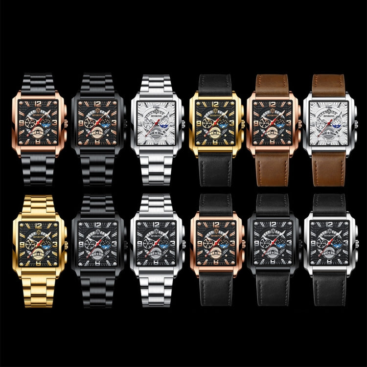 BINBOND B6575 Men Vintage Square Multifunctional Luminous Quartz Watch, Color: Black-Black-Black-White - Metal Strap Watches by BINBOND | Online Shopping UK | buy2fix