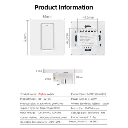 Tuya ZigBee Smart Single-fire Zero-fire Sharing Switch Phone Control Voice Panel EU Plug, Spec: 1 Button - Consumer Electronics by buy2fix | Online Shopping UK | buy2fix