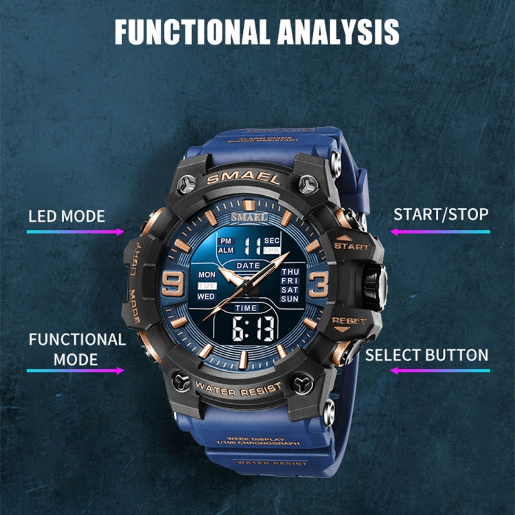 SMAEL 8049 Waterproof Sports Watch Men Multi-function Night Light Electronic Watch(Black Gold) - Leather Strap Watches by SMAEL | Online Shopping UK | buy2fix