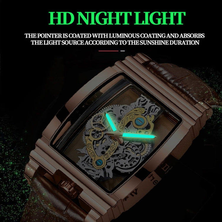 BINBOND B5011 Gear Hollow Outdoor Waterproof Luminous Men Business Watches(Black Leather White Steel) - Metal Strap Watches by BINBOND | Online Shopping UK | buy2fix