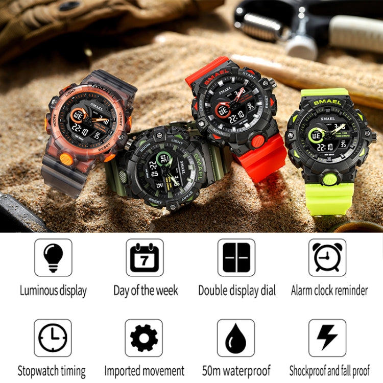 SMAEL 8081 Multifunctional Waterproof Luminous Numeric Digital Dual Display Outdoor Sports Watch(Green) - LED Digital Watches by SMAEL | Online Shopping UK | buy2fix