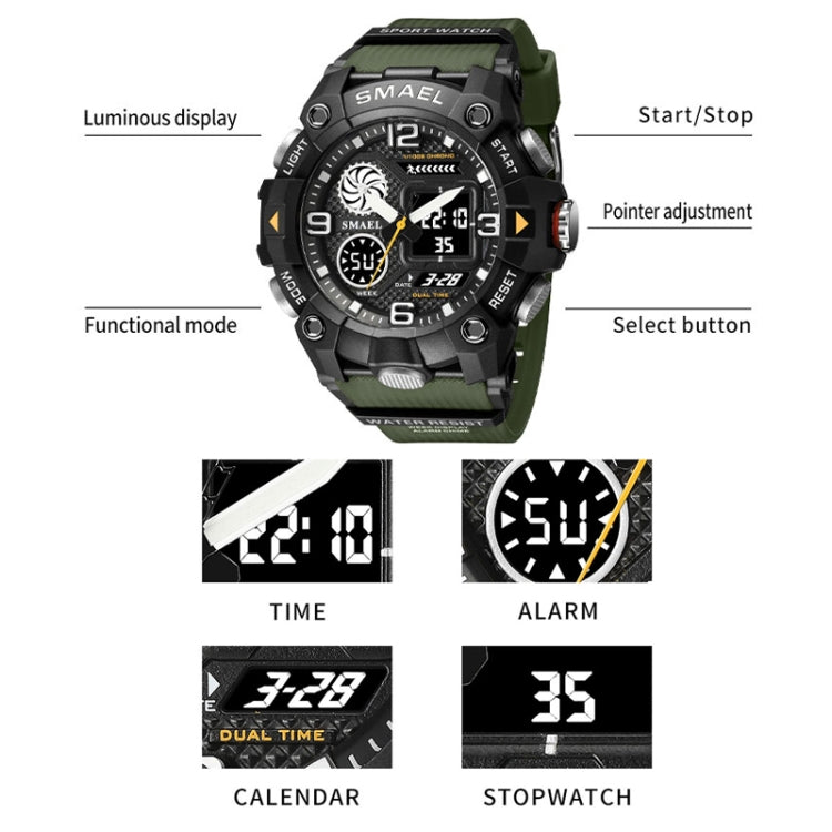 SMAEL 8055 Large Dial Sports Outdoor Waterproof Luminous Multifunctional Electronic Watch(Army Green) - Sport Watches by SMAEL | Online Shopping UK | buy2fix