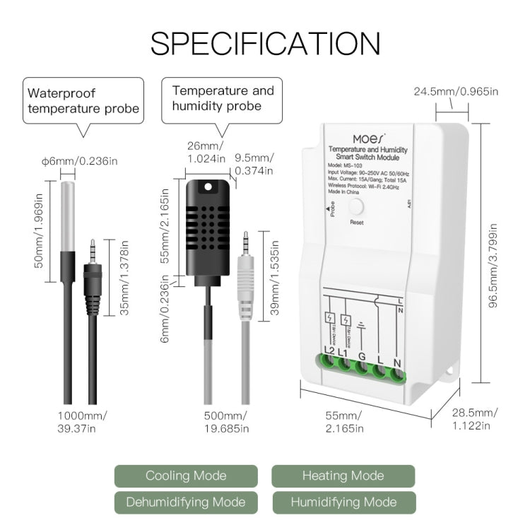 WiFi Switch Module+Temperature and Humidity Probe Tuya Dual-way Temperature and Humidity Switch Timer Smart Switch - Consumer Electronics by buy2fix | Online Shopping UK | buy2fix