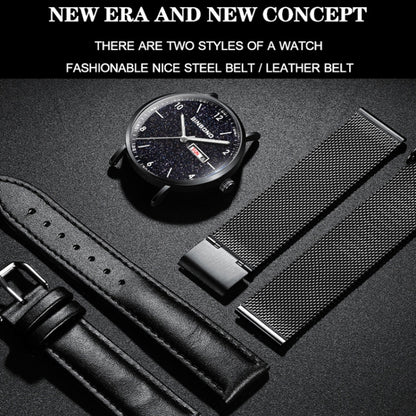 BINBOND B3820 30M Waterproof Ultra-thin Quartz Luminous Starry Watch, Color: Black Net-Rose Gold-White - Metal Strap Watches by BINBOND | Online Shopping UK | buy2fix