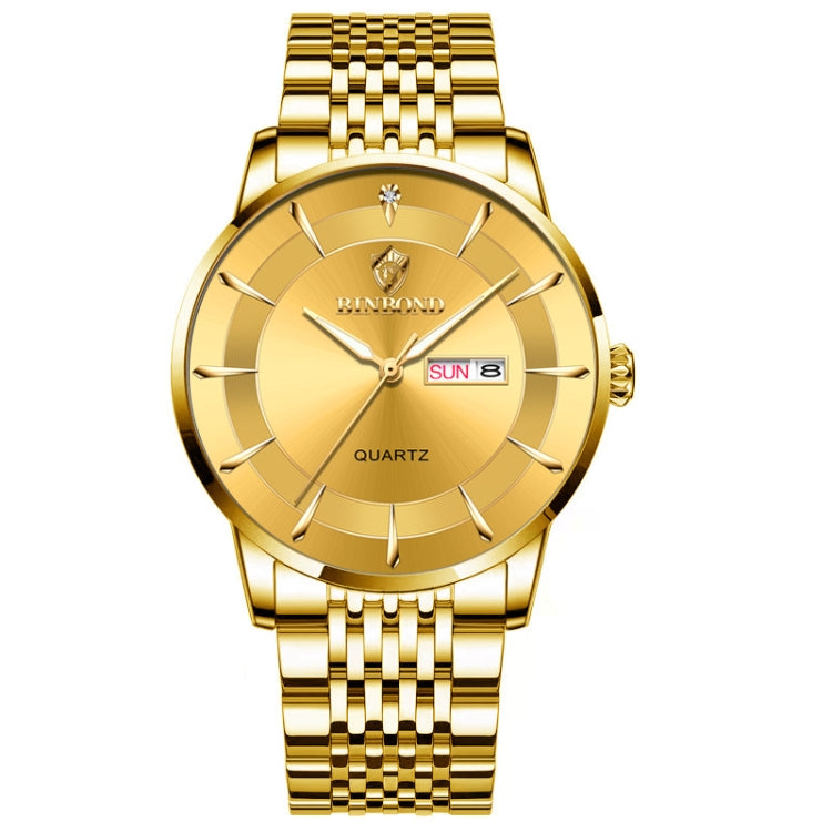 BINBOND B2077 30M Waterproof Quartz Luminous Watch Butterfly Buckle Men's Steel Belt Watch(Full-gold-Gold) - Metal Strap Watches by BINBOND | Online Shopping UK | buy2fix