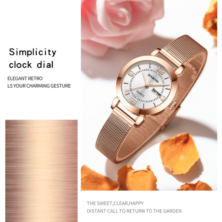 BINBOND B5907 Luminous Quartz Ladies Watch 30M Waterproof Calendar Steel Belt Watch(White) - Metal Strap Watches by BINBOND | Online Shopping UK | buy2fix