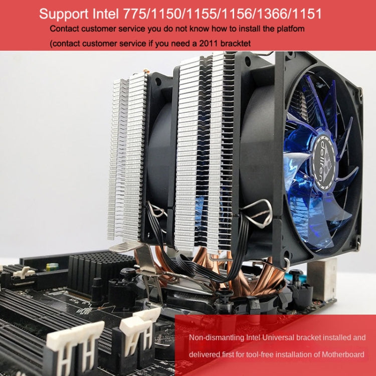 Desktop Computer Double Copper Tube CPU Radiator Super Quiet Blue Light 3-pin Single Fan - Fan Cooling by buy2fix | Online Shopping UK | buy2fix