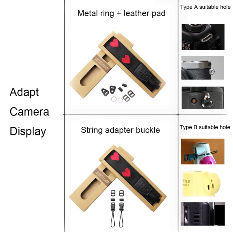 Embroidered Heart Pattern SLR Camera Strap Mirrorless Camera Love Lanyard(Spades-A-Metal Ring) - Camera Strap by buy2fix | Online Shopping UK | buy2fix