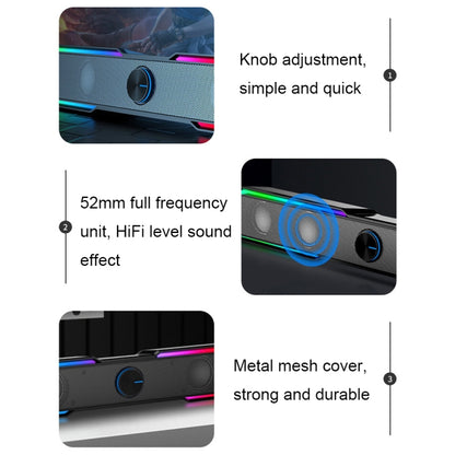 Wired Version HP DHE6002S RGB Lights HiFi Sound Effect Computer Audio Desktop Long Strip Speakers -  by HP | Online Shopping UK | buy2fix