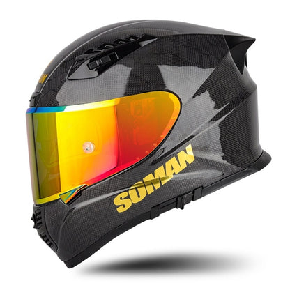 SOMAN Motorcycle Carbon Fiber Double Lens Thermal Safety Helmet, Size: XXL(Snake Carbon Fiber REVO) - Helmets by SOMAN | Online Shopping UK | buy2fix