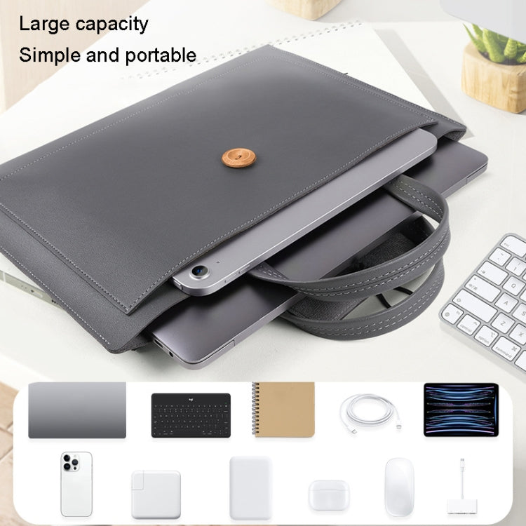 13.3/14 inch Elastic Button Laptop Waterproof PU Handbag(Grey) - 13.3 inch by buy2fix | Online Shopping UK | buy2fix