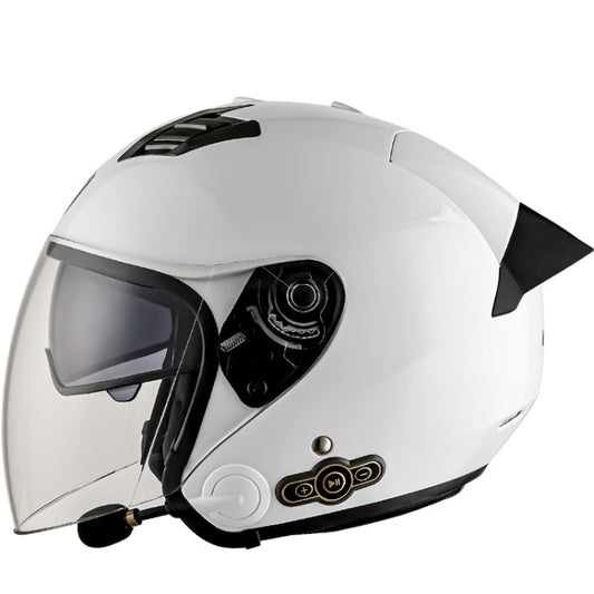 KUQIBAO Motorcycle Smart Bluetooth Sun Protection Double Lens Safety Helmet, Size: M(White+Black Tail) - Helmets by KUQIBAO | Online Shopping UK | buy2fix