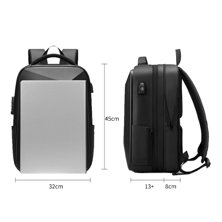 EVA Hard Shell Expandable Laptop Backpack with USB Port Multifunctional Business Travel Backpack(Black) - Backpack by buy2fix | Online Shopping UK | buy2fix