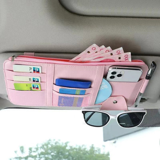 Car Sun Visor Decorative Storage Bill Glasses Holder, Color: Pink With Zipper - Sunglasses & Glasses Clips by buy2fix | Online Shopping UK | buy2fix