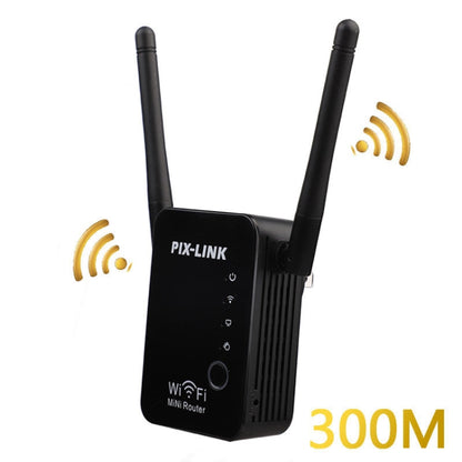 PIX-LINK 2.4G 300Mbps WiFi Signal Amplifier Wireless Router Dual Antenna Repeater(US Plug) - Broadband Amplifiers by PIX-LINK | Online Shopping UK | buy2fix